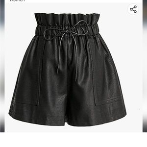 High waisted, faux leather black shorts